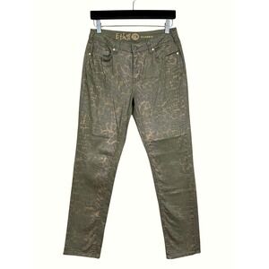 Ethly Jeans Women's Size 2 Olive Green Gold Embellished Pockets Straight Leg